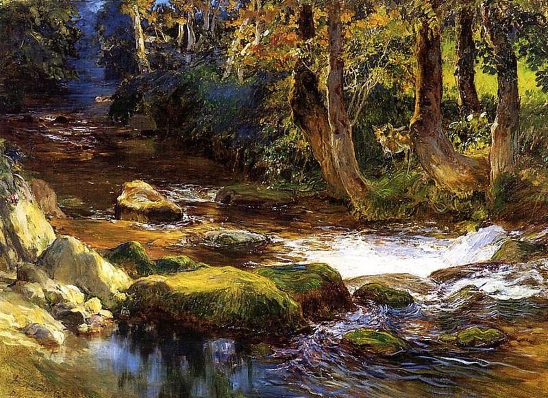 River Landscape with Deer, Frederick Arthur Bridgman